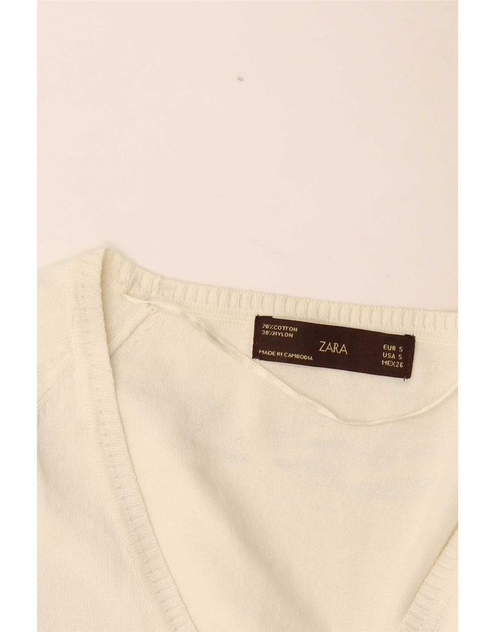 Maglione cardigan da donna Zara UK 10 piccolo cotone bianco sporco