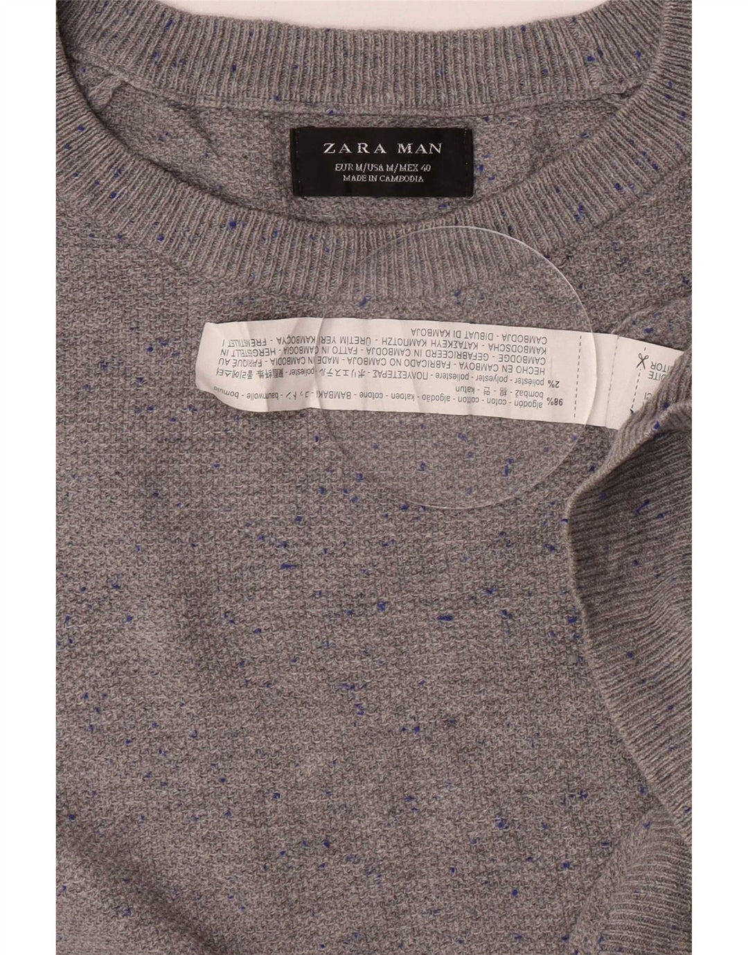 Maglione Zara da uomo con scollo a barca in cotone screziato grigio medio