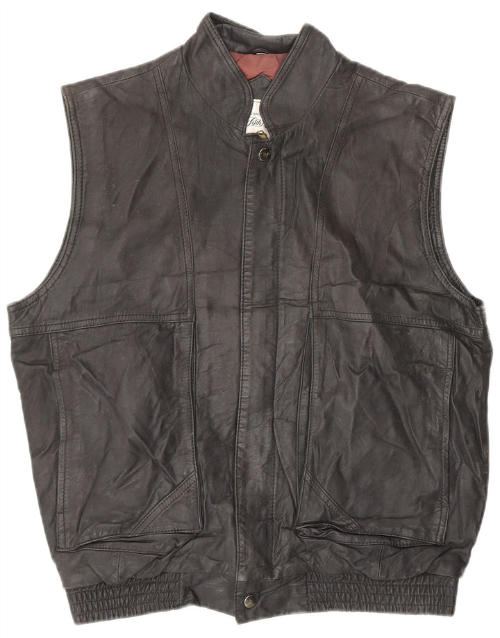 Gilet in pelle da uomo SAKS FIFTH AVENUE UK 36 piccolo in pelle nera