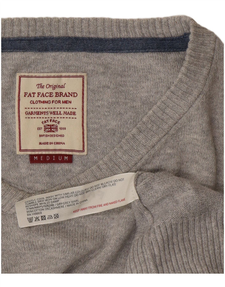 Maglione da uomo con scollo a V Fat Face in cotone grigio medio