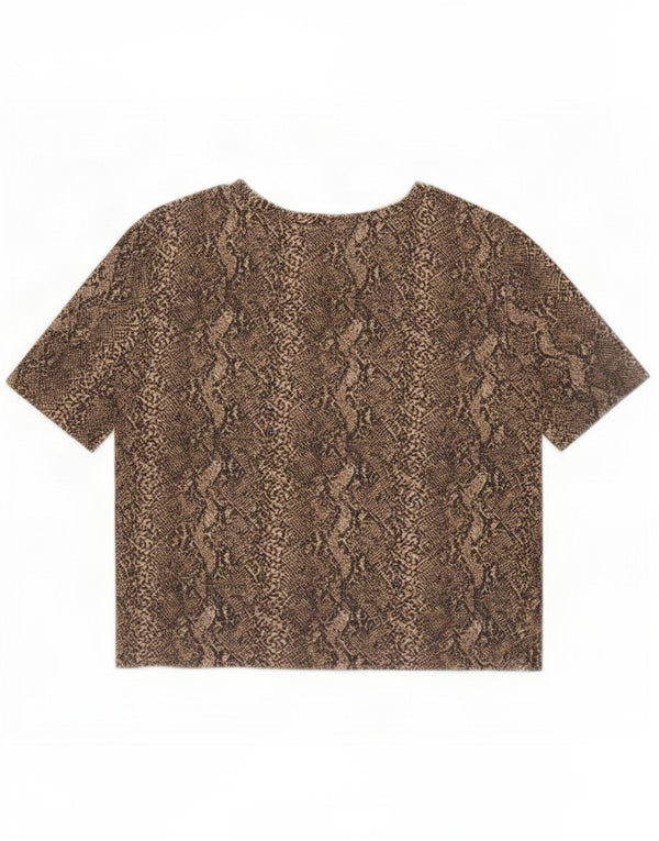 Zara Womens Trafaluc Crop T-Shirt Top UK 10 Small Brown Animal Print
