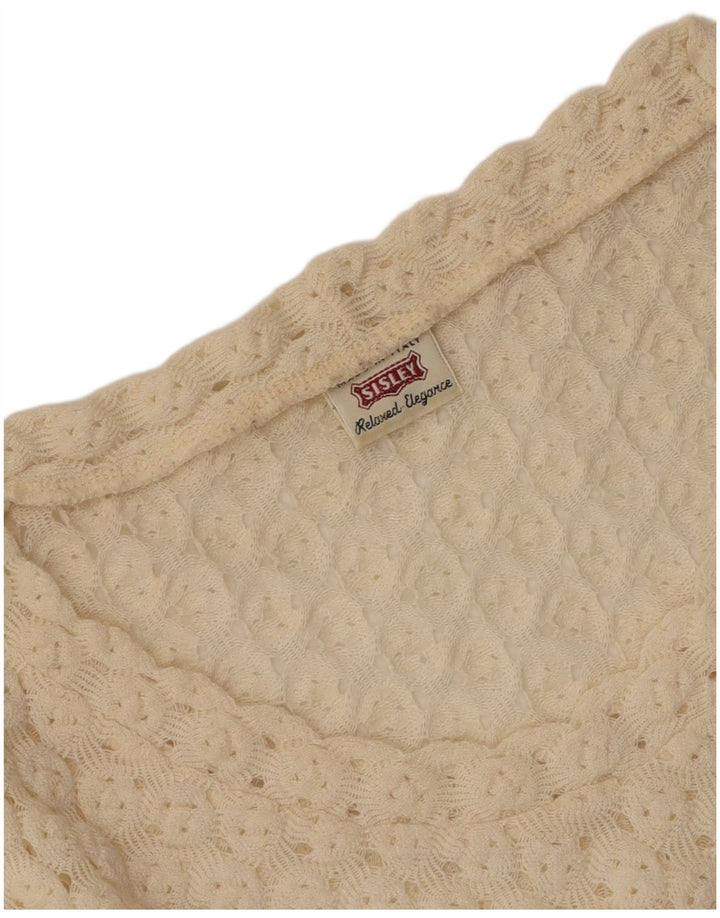 Maglione maglione con scollo a V dall'eleganza rilassata da donna Sisley UK 12 medio bianco sporco