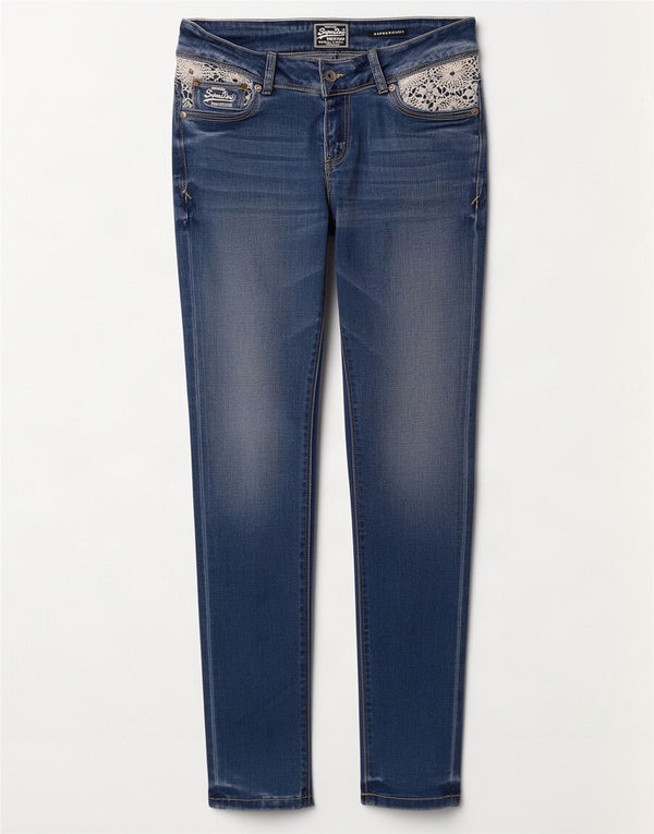 Jeans super skinny da donna Superdry W28 L32 cotone floreale blu