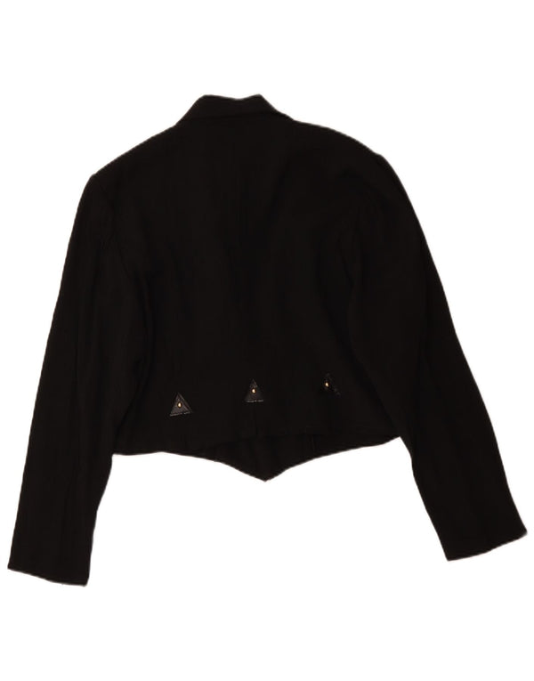 Giacca blazer doppiopetto vintage da donna corta UK 16 grande nera