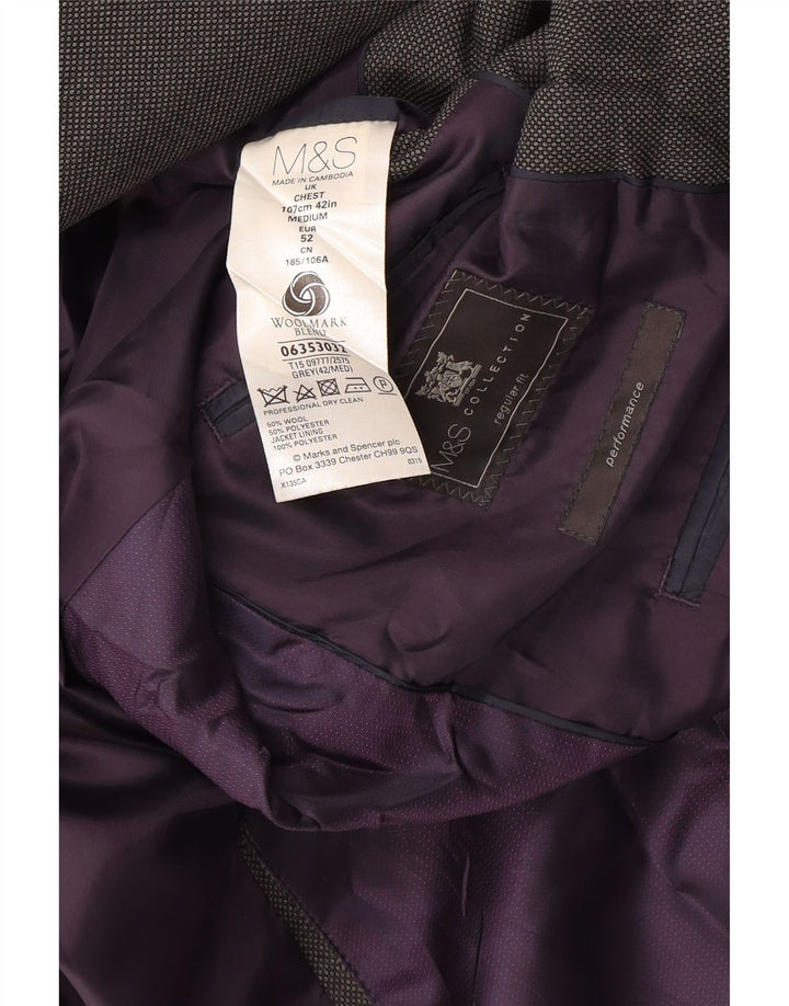Giacca blazer da uomo Marks & Spencer vestibilità regolare a 2 bottoni UK 42 grande grigia