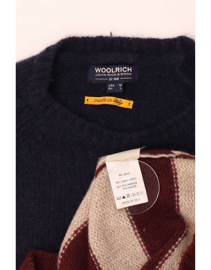 Maglione maglione girocollo da uomo Woolrich lana media a righe blu navy