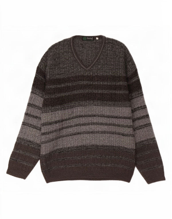 Maglione da uomo con scollo a V Tris Line IT 54 XL Lana a righe grigie