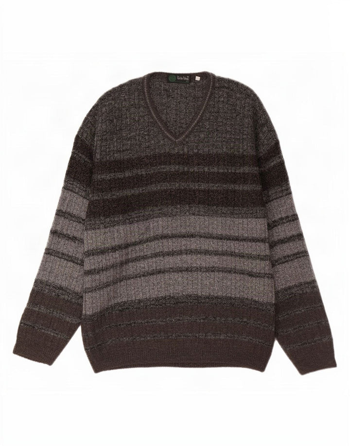 Maglione da uomo con scollo a V Tris Line IT 54 XL Lana a righe grigie