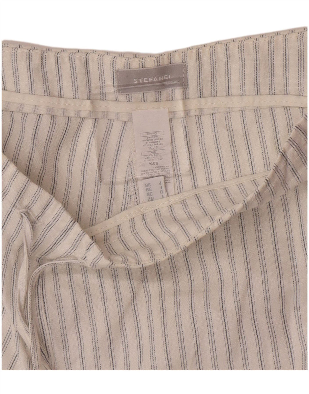 Pantaloni larghi da donna Stefanel IT 42 Medium W30 L32 Lino a righe bianche