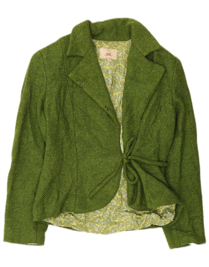 Giacca blazer da donna vintage con cravatta sul davanti IT 42 Lana verde medio