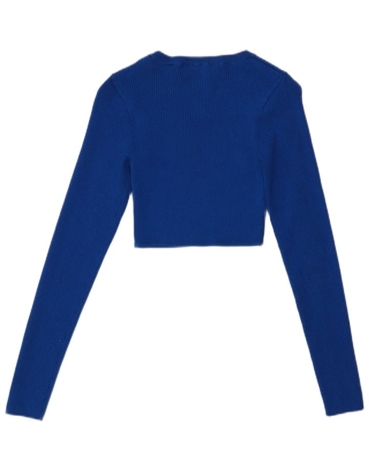 Top corto da donna Zara a maniche lunghe UK 8 piccolo in viscosa blu