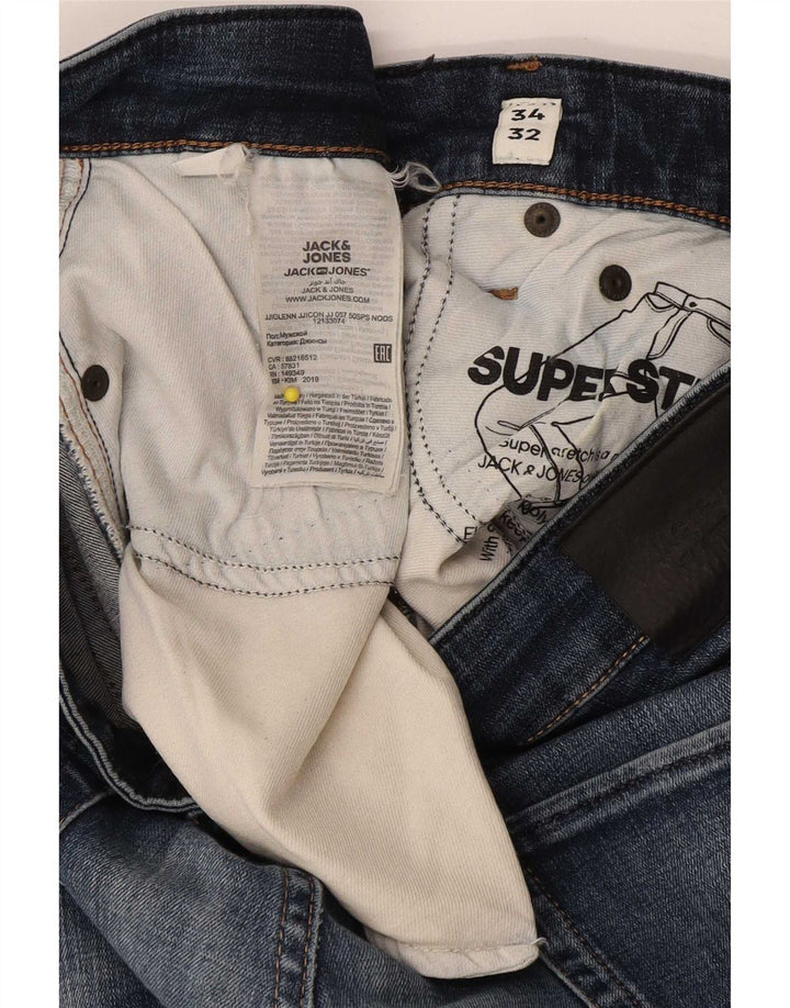 Jack & Jones Uomo GLENN Slim Jeans W34 L32 Cotone Blu