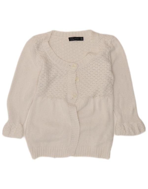 Maglione cardigan con maniche a 3/4 da donna Zara UK 12 cotone bianco medio