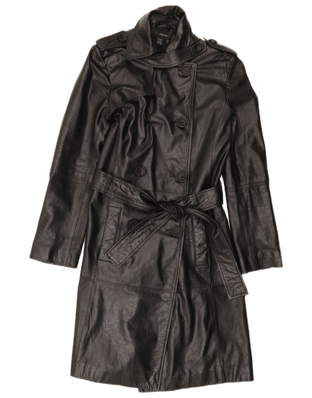 Cappotto in pelle militare da donna Zara UK 10 piccolo in pelle nera