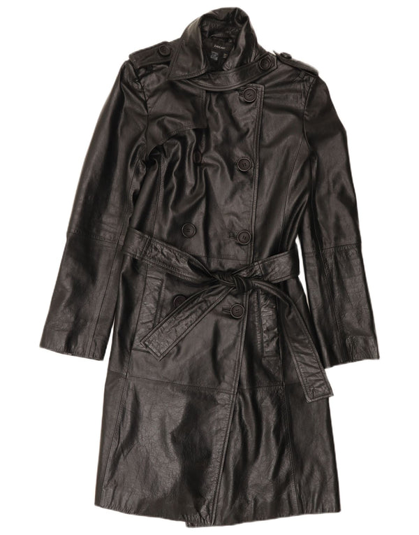 Cappotto in pelle militare da donna Zara UK 10 piccolo in pelle nera
