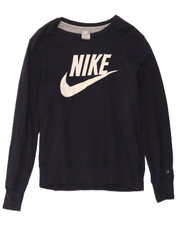 Felpa con grafica Nike da donna, maglione, UK 14, cotone blu navy medio