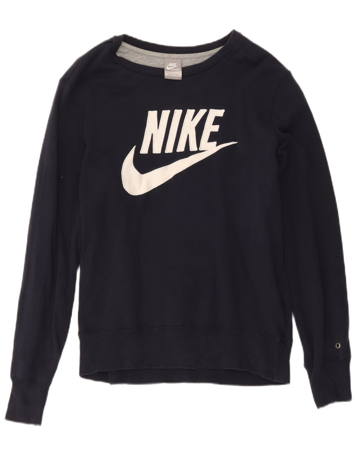 Felpa con grafica Nike da donna, maglione, UK 14, cotone blu navy medio