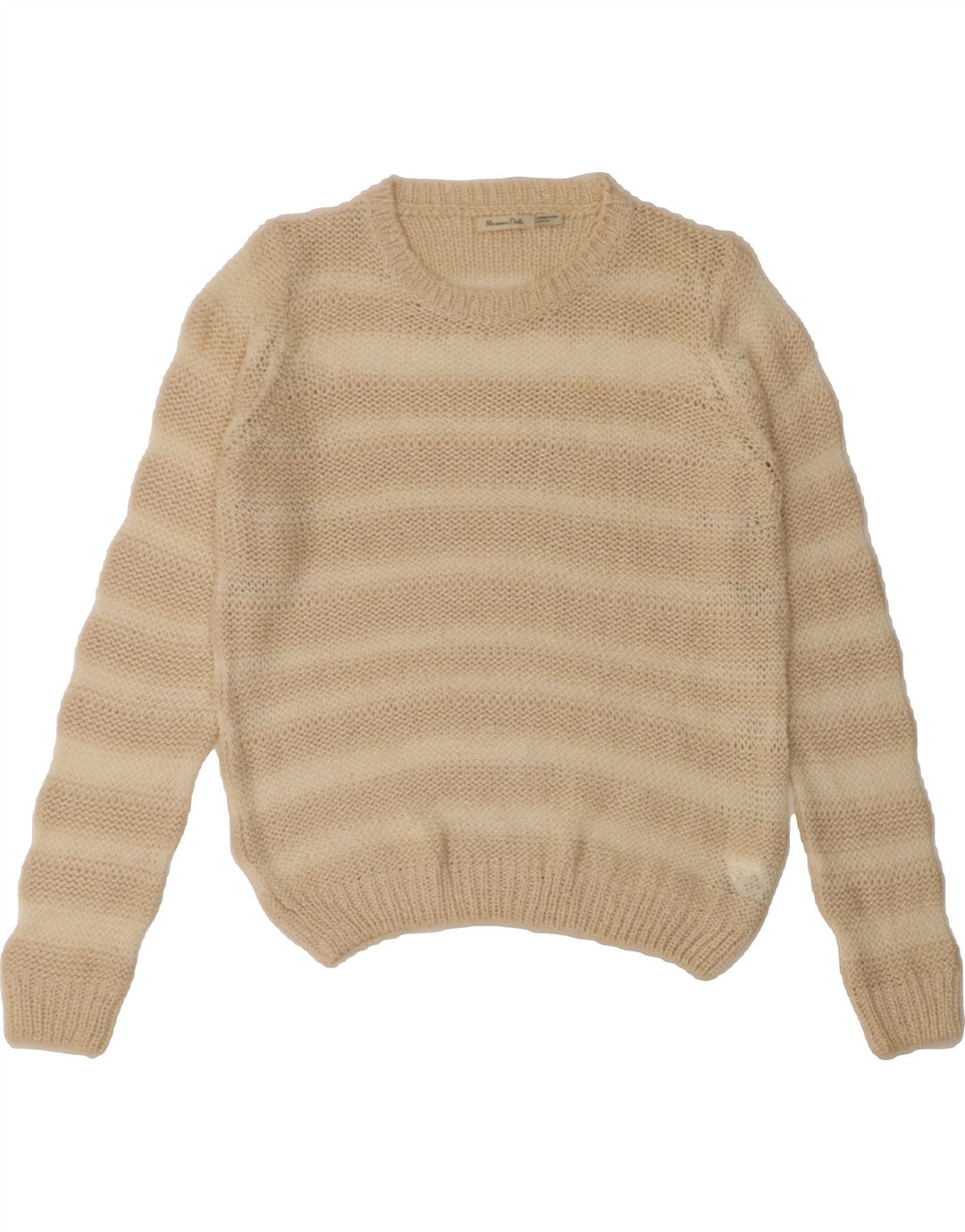 MASSIMO DUTTI Womens Crew Neck Jumper Sweater UK 10 Small Beige Striped Vintage Massimo Dutti and Second-Hand Massimo Dutti from Messina Hembry 