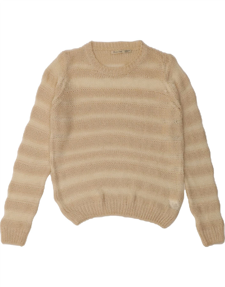 MASSIMO DUTTI Womens Crew Neck Jumper Sweater UK 10 Small Beige Striped Vintage Massimo Dutti and Second-Hand Massimo Dutti from Messina Hembry 
