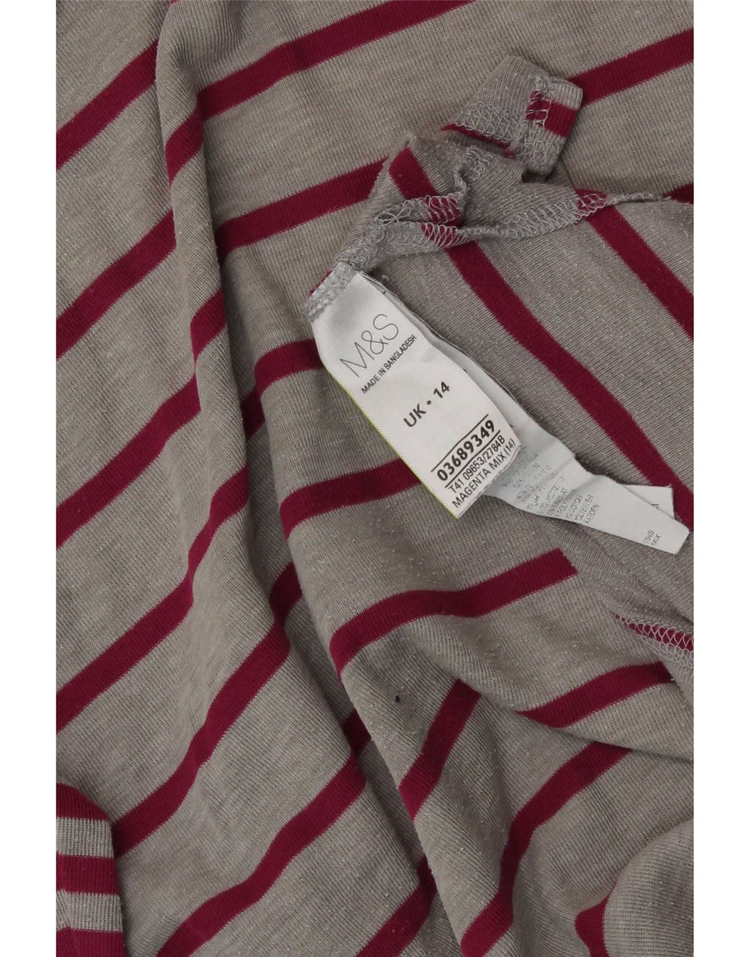 T-shirt da donna Marks & Spencer Top UK 14 poliestere a righe grandi grigie