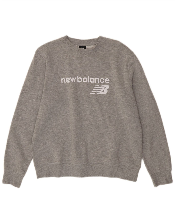 Felpa con grafica da donna NEW BALANCE Maglione UK 16 Grande cotone grigio