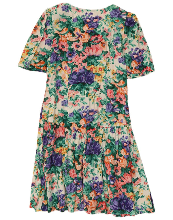 VINTAGE Womens Drop Waist Dress UK 10 Small Multicoloured Floral