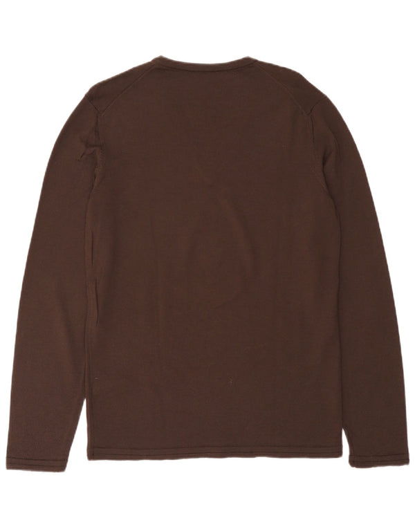 Maglione maglione da donna con scollo a V Hugo Boss UK 14 grande lana vergine marrone