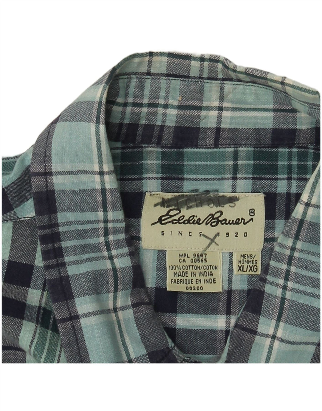 EDDIE BAUER Camicia a maniche corte da uomo XL in cotone a quadri blu