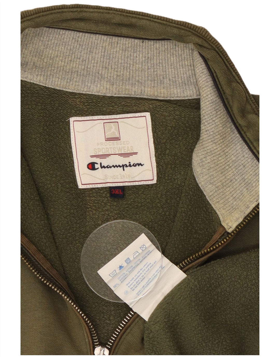 CHAMPION Felpa con collo con zip da uomo Maglione 3XL Cotone kaki