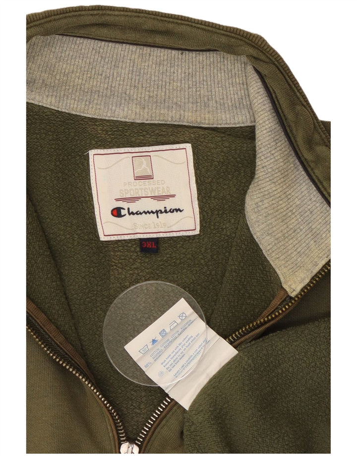 CHAMPION Felpa con collo con zip da uomo Maglione 3XL Cotone kaki