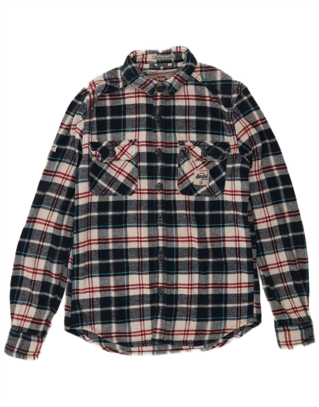 Camicia da uomo in flanella SUPERDRY piccola in cotone a quadri blu navy