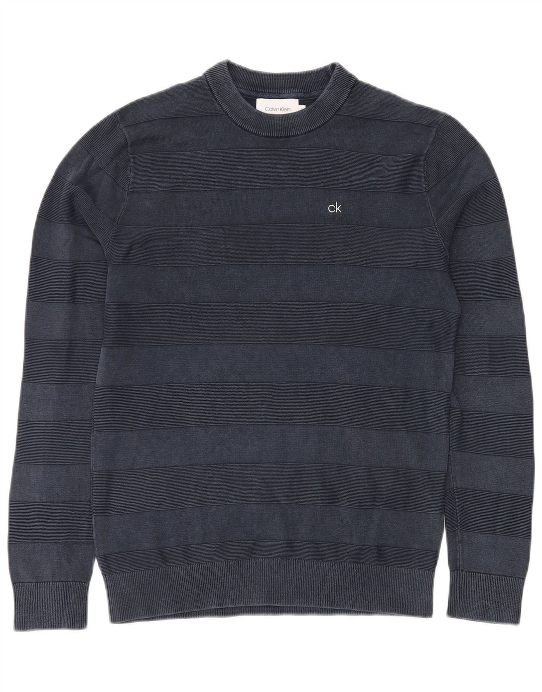 CALVIN KLEIN Maglione maglione girocollo da uomo piccolo in cotone a righe blu navy