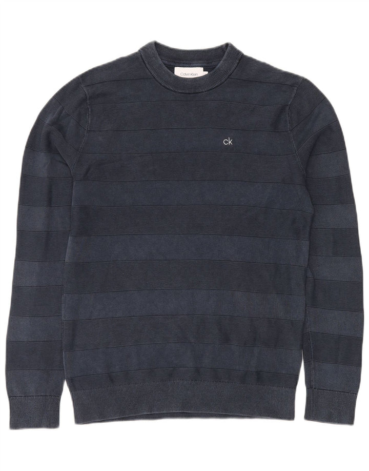 CALVIN KLEIN Maglione maglione girocollo da uomo piccolo in cotone a righe blu navy