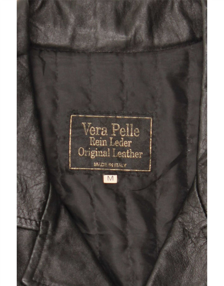 Cappotto in pelle da uomo vintage UK 38 in pelle nera media