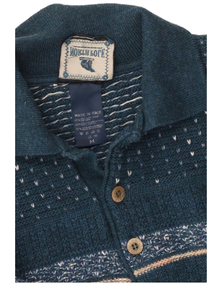 Polo Nord Maglione da uomo con collo alto in lana Fair Isle blu medio