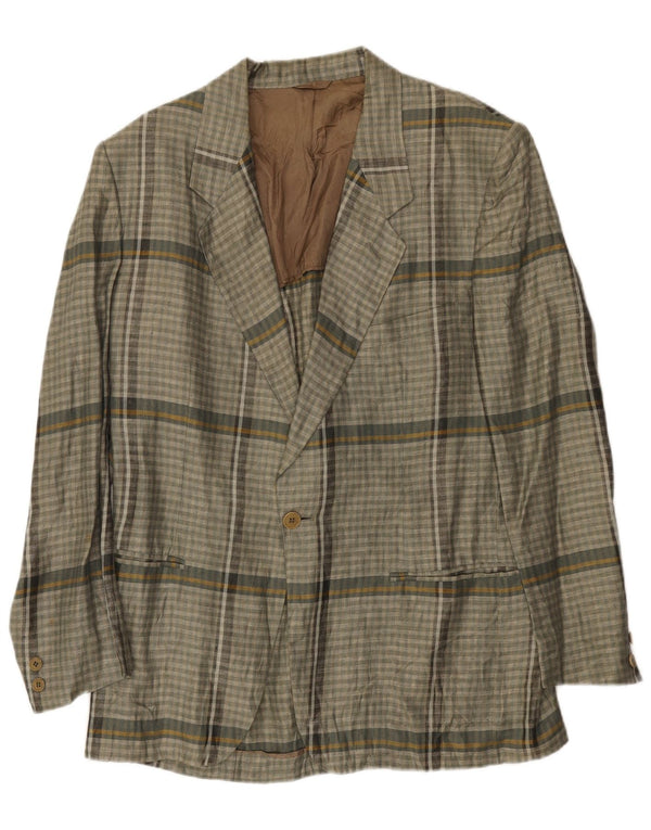 Giacca blazer da uomo a 1 bottone Luciano Soprani UK 38 Lino a quadri grigio medio