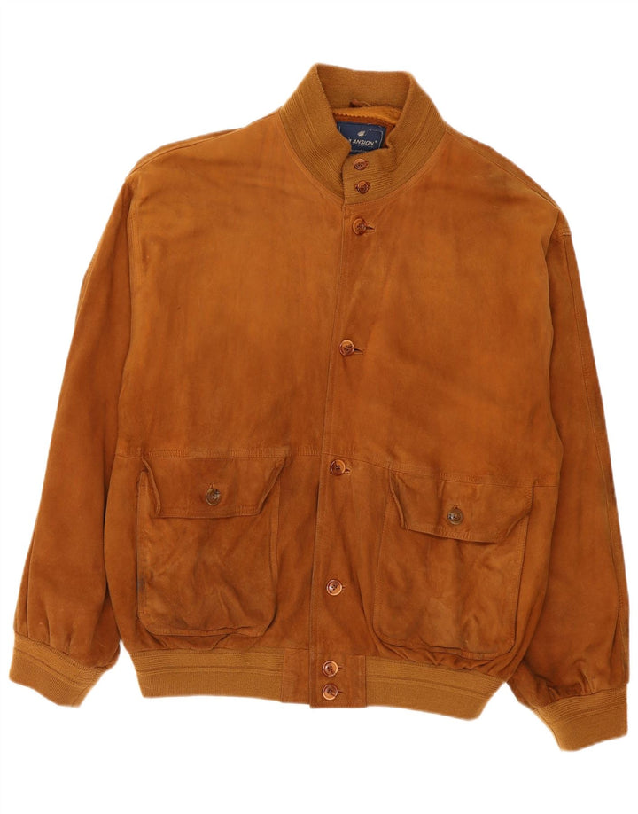 Giubbotto bomber vintage in pelle scamosciata da uomo IT 56 3XL in pelle marrone