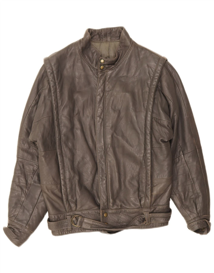Giacca in pelle vintage da uomo vestibilità ampia IT 44 XS in pelle grigia