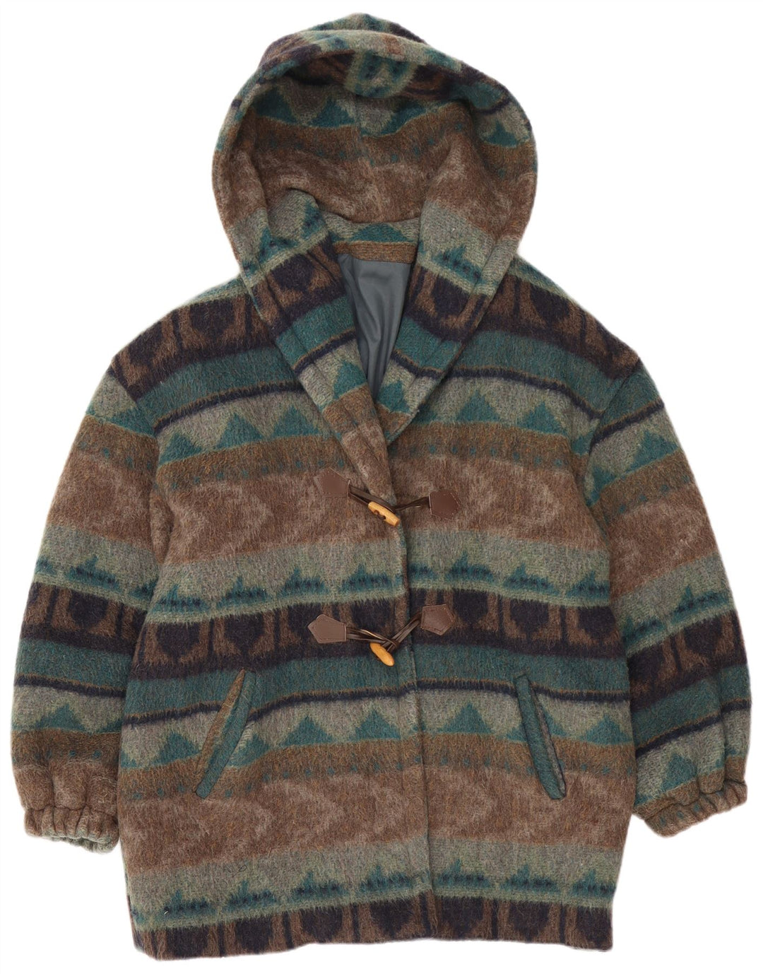 Montgomery con cappuccio da donna vintage UK 18 XL multicolore geometrico