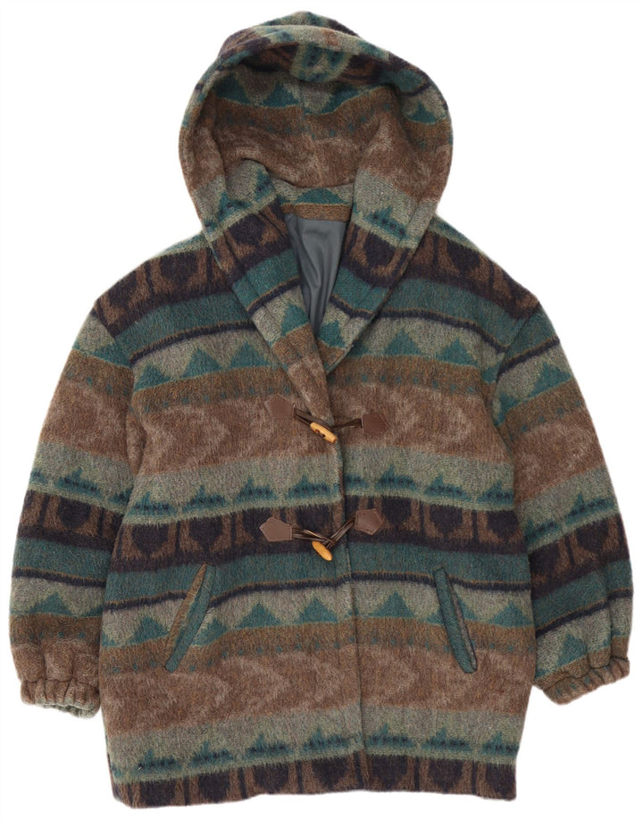 Montgomery con cappuccio da donna vintage UK 18 XL multicolore geometrico