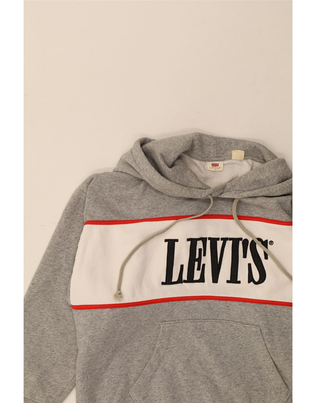 LEVI'S Mens Graphic Hoodie Jumper Small Grey Colourblock Cotton Vintage Levi's and Second-Hand Levi's from Messina Hembry 