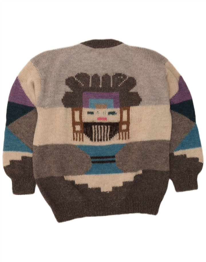 Maglione girocollo grafico da uomo vintage grande geometrico grigio