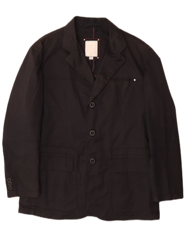 PEUTEREY Mens 3 Button Blazer Jacket IT 54 XL Black Cotton