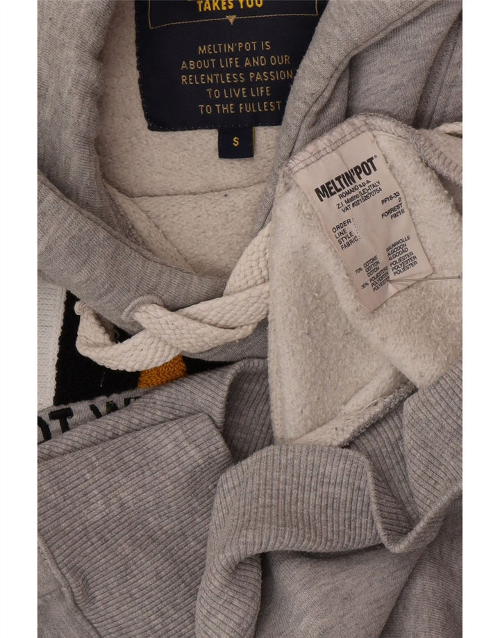 MELTIN' POT Mens Graphic Hoodie Jumper Small Grey Cotton