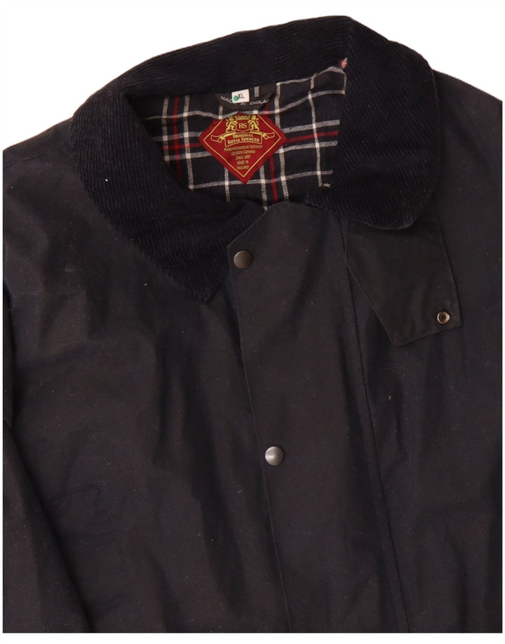 ROYAL SPENCER Giacca da uomo in cotone cerato vestibilità ampia UK 42 XL Cotone blu navy