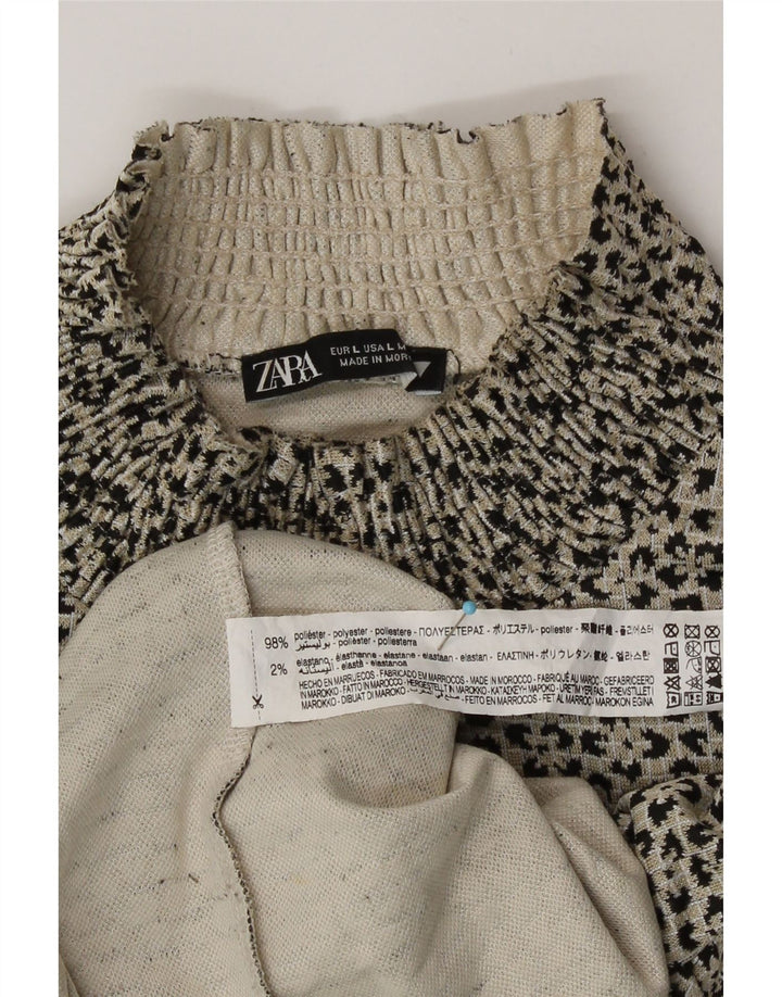 Top corto da donna Zara in camicetta UK 14, poliestere grande con stampa animalier grigia