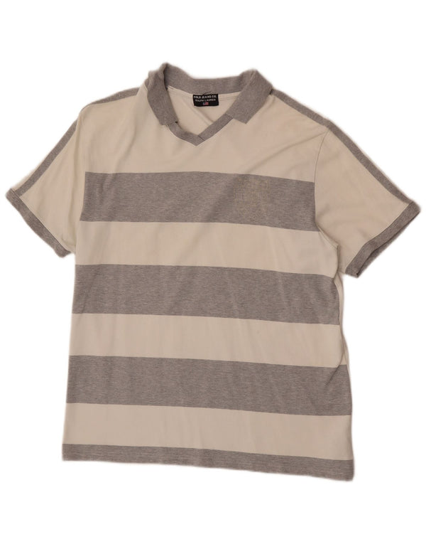 Ralph Lauren Mens Polo Shirt Large Off White Striped Cotton