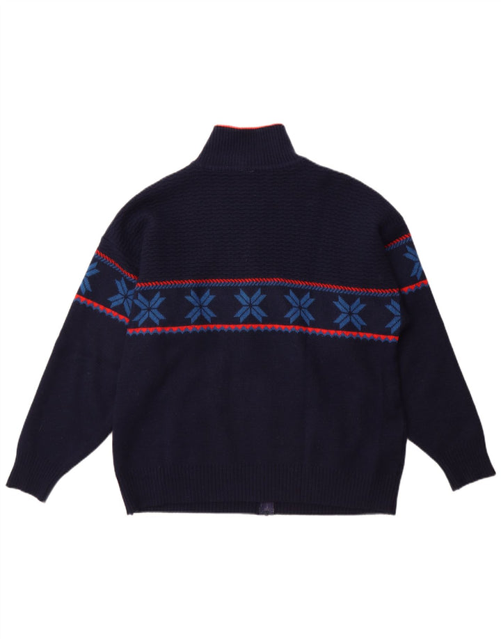 Maglione cardigan da uomo vintage grande Fair Isle blu navy