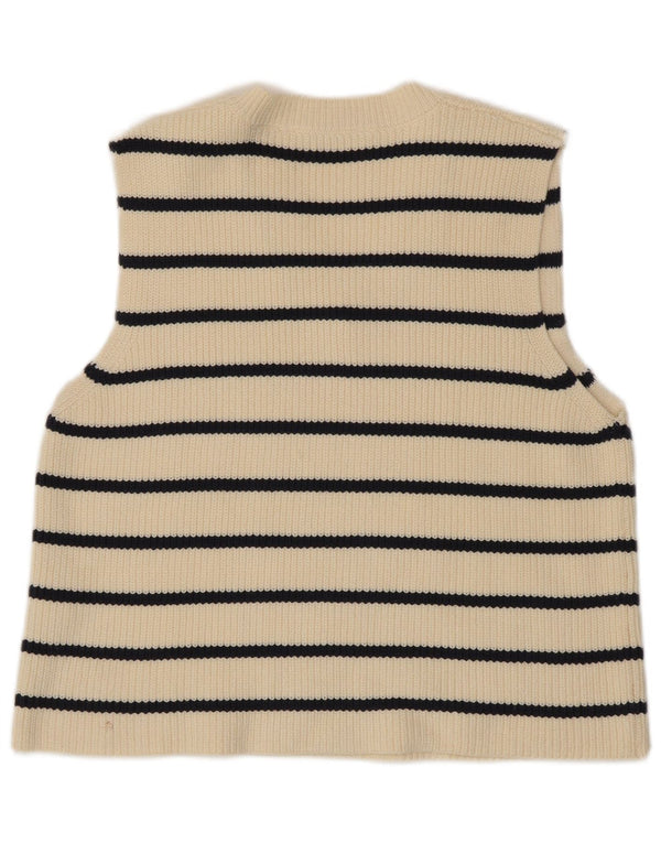 Canotta corta da donna Zara, canotta UK 16, cotone a righe grandi, bianco sporco