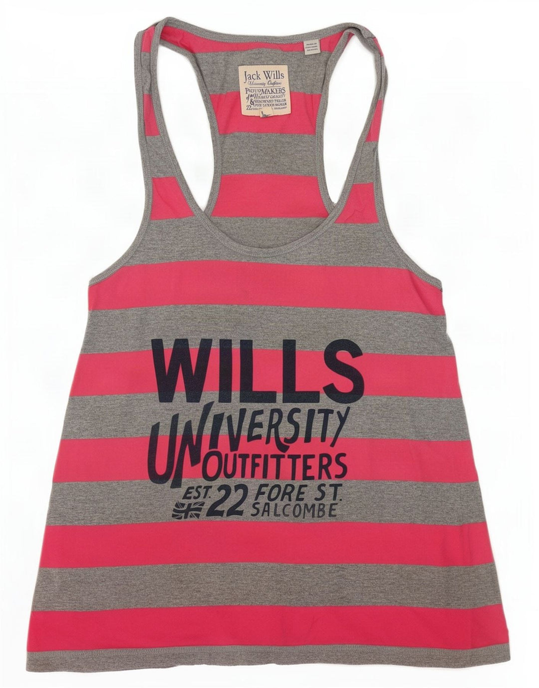 Canottiera grafica da donna Jack Wills UK 8 piccolo cotone a righe grigie